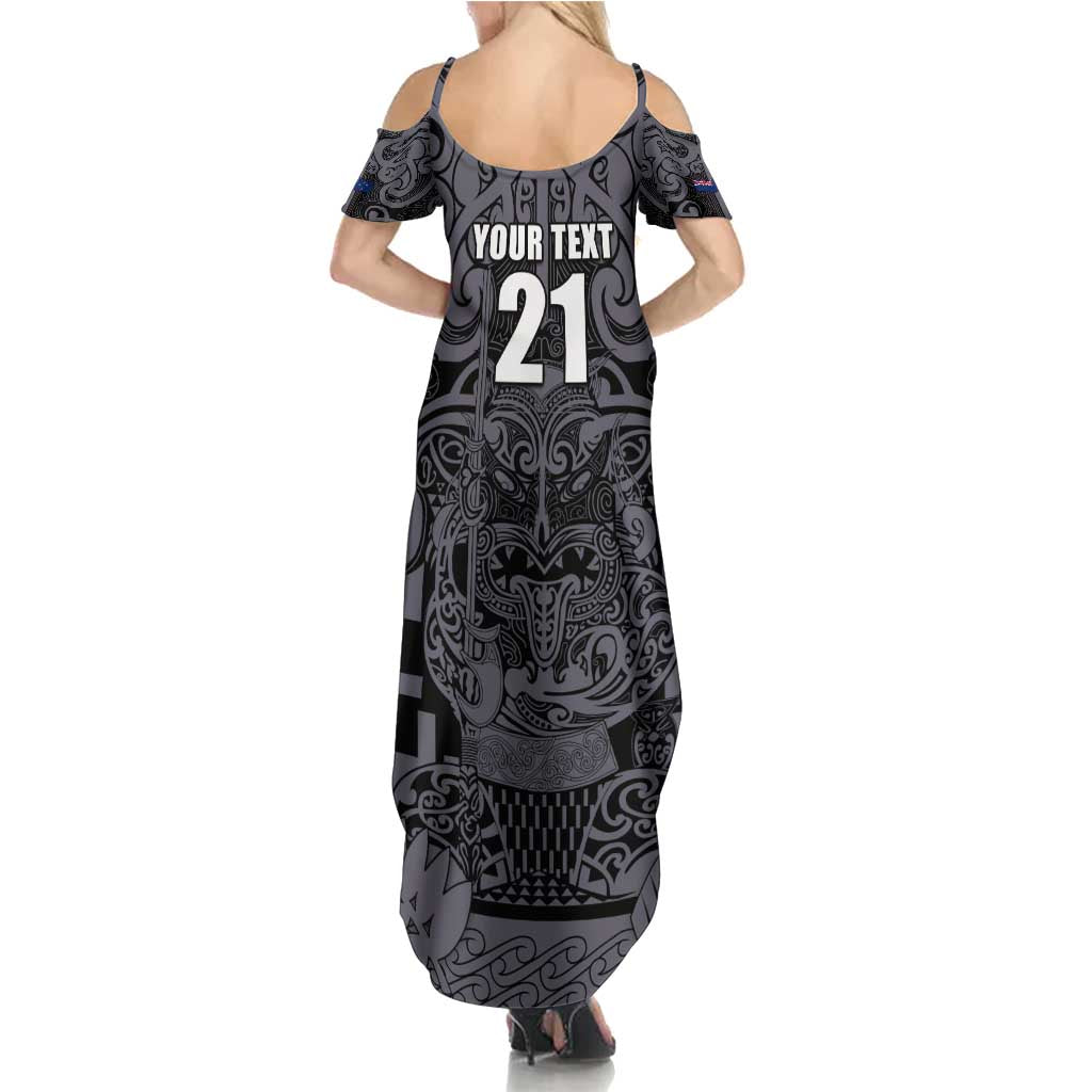 Custom New Zealand Taiaha Maori Family Matching Summer Maxi Dress and Hawaiian Shirt Minimalist Silver Fern All Black - Aussie Hoodie