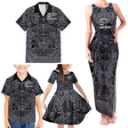 Custom New Zealand Taiaha Maori Family Matching Tank Maxi Dress and Hawaiian Shirt Minimalist Silver Fern All Black - Aussie Hoodie