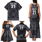Custom New Zealand Taiaha Maori Family Matching Tank Maxi Dress and Hawaiian Shirt Minimalist Silver Fern All Black - Aussie Hoodie