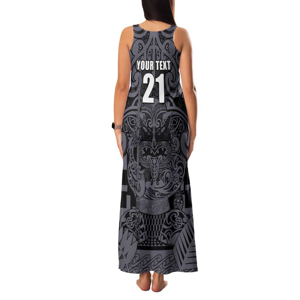 Custom New Zealand Taiaha Maori Family Matching Tank Maxi Dress and Hawaiian Shirt Minimalist Silver Fern All Black - Aussie Hoodie