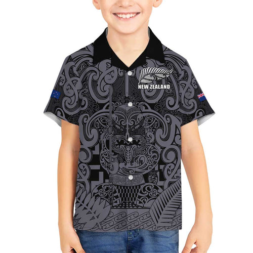 Custom New Zealand Taiaha Maori Family Matching Tank Maxi Dress and Hawaiian Shirt Minimalist Silver Fern All Black - Aussie Hoodie