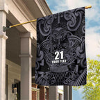 Custom New Zealand Taiaha Maori Garden Flag Minimalist Silver Fern All Black - Aussie Hoodie