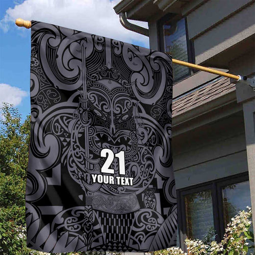 Custom New Zealand Taiaha Maori Garden Flag Minimalist Silver Fern All Black - Aussie Hoodie