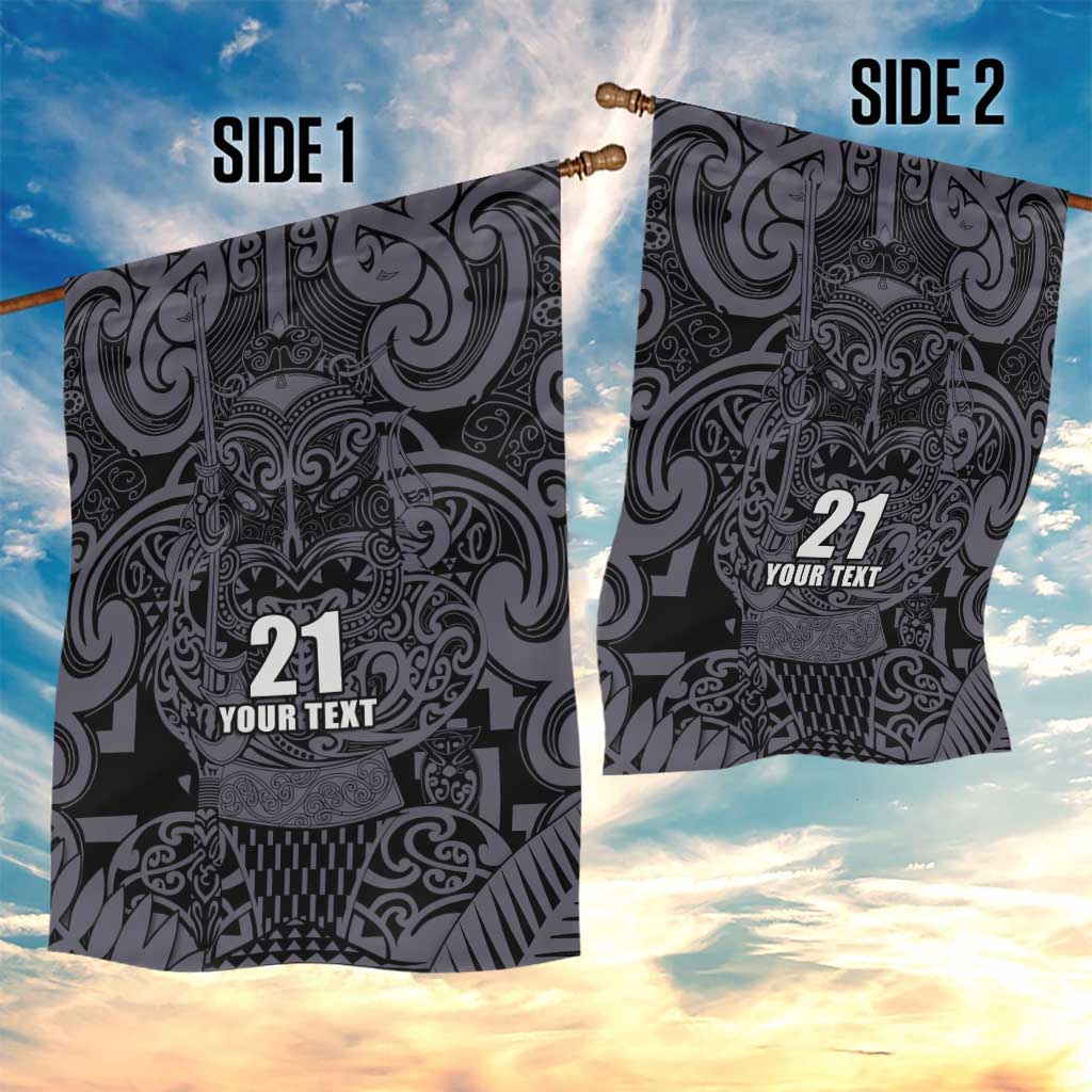 Custom New Zealand Taiaha Maori Garden Flag Minimalist Silver Fern All Black - Aussie Hoodie