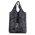 Custom New Zealand Taiaha Maori Grocery Bag Minimalist Silver Fern All Black - Aussie Hoodie