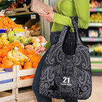 Custom New Zealand Taiaha Maori Grocery Bag Minimalist Silver Fern All Black - Aussie Hoodie