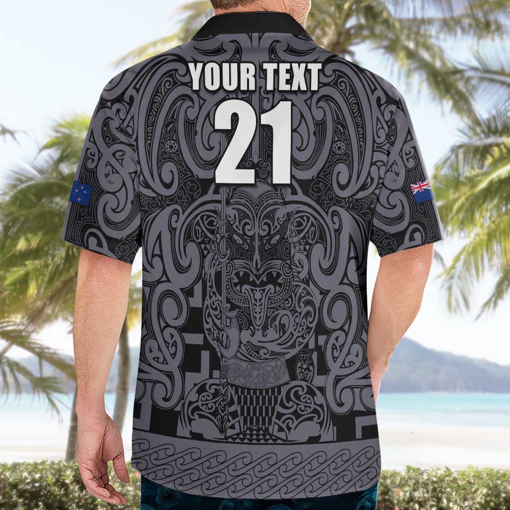 Custom New Zealand Taiaha Maori Hawaiian Shirt Minimalist Silver Fern All Black - Aussie Hoodie