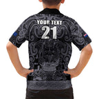 Custom New Zealand Taiaha Maori Hawaiian Shirt Minimalist Silver Fern All Black - Aussie Hoodie