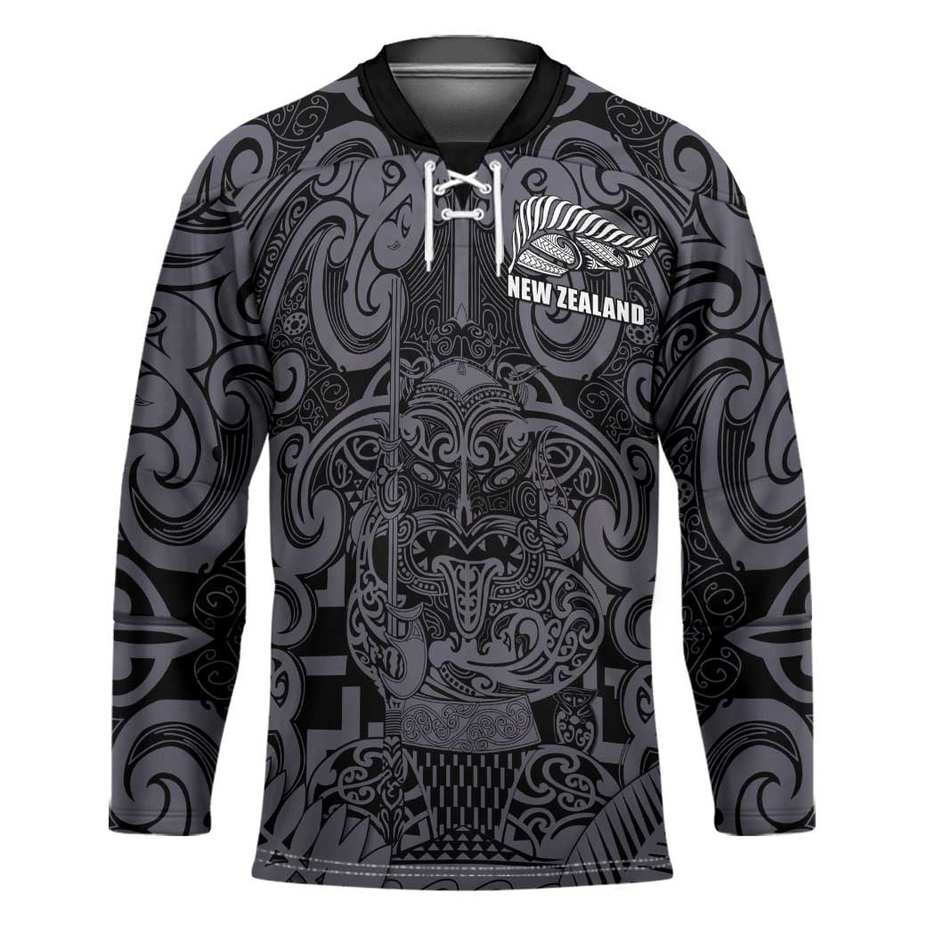 Custom New Zealand Taiaha Maori Hockey Jersey Minimalist Silver Fern All Black - Aussie Hoodie
