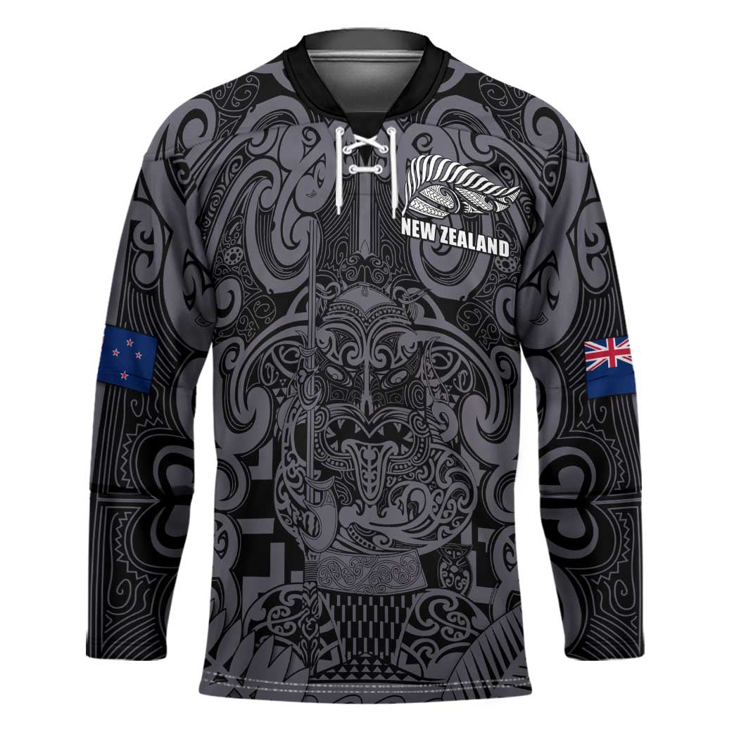 Custom New Zealand Taiaha Maori Hockey Jersey Minimalist Silver Fern All Black - Aussie Hoodie