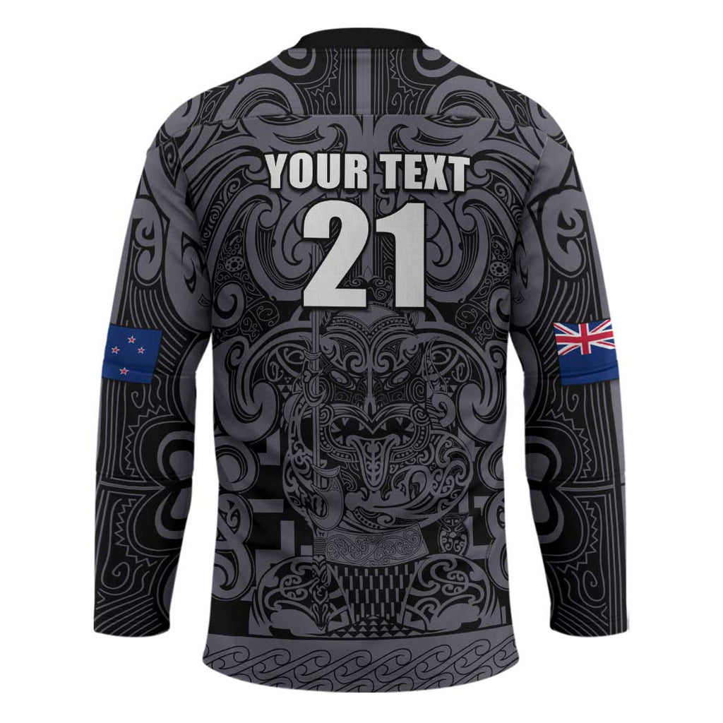 Custom New Zealand Taiaha Maori Hockey Jersey Minimalist Silver Fern All Black - Aussie Hoodie