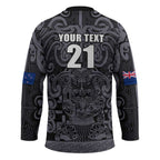 Custom New Zealand Taiaha Maori Hockey Jersey Minimalist Silver Fern All Black - Aussie Hoodie