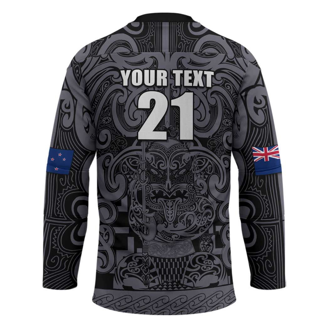 Custom New Zealand Taiaha Maori Hockey Jersey Minimalist Silver Fern All Black - Aussie Hoodie