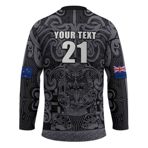Custom New Zealand Taiaha Maori Hockey Jersey Minimalist Silver Fern All Black - Aussie Hoodie