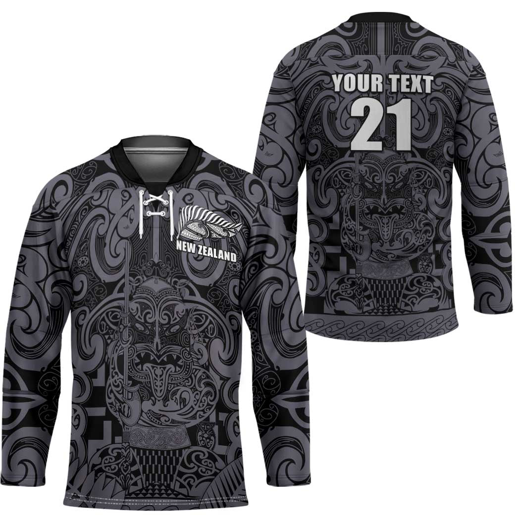 Custom New Zealand Taiaha Maori Hockey Jersey Minimalist Silver Fern All Black - Aussie Hoodie