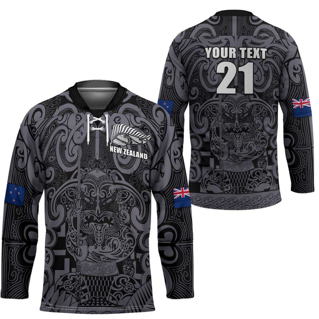 Custom New Zealand Taiaha Maori Hockey Jersey Minimalist Silver Fern All Black - Aussie Hoodie