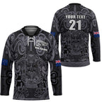 Custom New Zealand Taiaha Maori Hockey Jersey Minimalist Silver Fern All Black - Aussie Hoodie