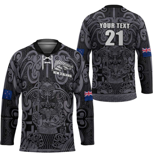 Custom New Zealand Taiaha Maori Hockey Jersey Minimalist Silver Fern All Black - Aussie Hoodie