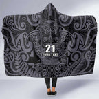 Custom New Zealand Taiaha Maori Hooded Blanket Minimalist Silver Fern All Black - Aussie Hoodie