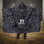 Custom New Zealand Taiaha Maori Hooded Blanket Minimalist Silver Fern All Black - Aussie Hoodie