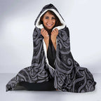 Custom New Zealand Taiaha Maori Hooded Blanket Minimalist Silver Fern All Black - Aussie Hoodie
