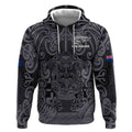 Custom New Zealand Taiaha Maori Hoodie Minimalist Silver Fern All Black - Aussie Hoodie