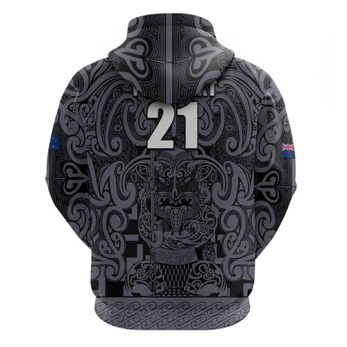 Custom New Zealand Taiaha Maori Hoodie Minimalist Silver Fern All Black - Aussie Hoodie