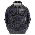 Custom New Zealand Taiaha Maori Hoodie Minimalist Silver Fern All Black - Aussie Hoodie