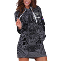 Custom New Zealand Taiaha Maori Hoodie Dress Minimalist Silver Fern All Black - Aussie Hoodie