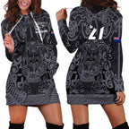 Custom New Zealand Taiaha Maori Hoodie Dress Minimalist Silver Fern All Black - Aussie Hoodie