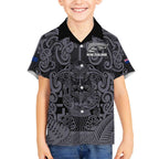 Custom New Zealand Taiaha Maori Kid Hawaiian Shirt Minimalist Silver Fern All Black - Aussie Hoodie