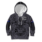 Custom New Zealand Taiaha Maori Kid Hoodie Minimalist Silver Fern All Black - Aussie Hoodie