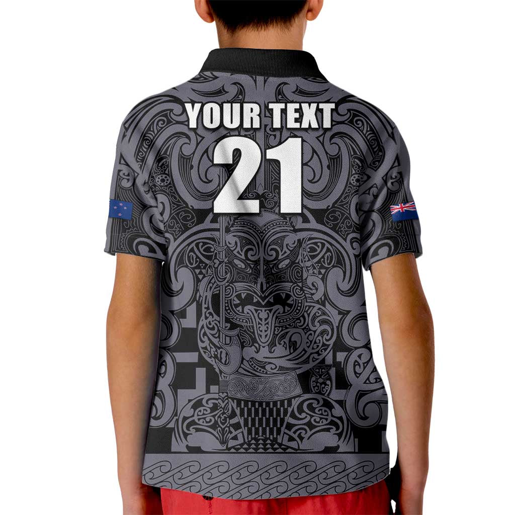 Custom New Zealand Taiaha Maori Kid Polo Shirt Minimalist Silver Fern All Black - Aussie Hoodie