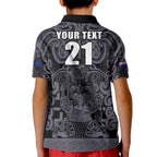 Custom New Zealand Taiaha Maori Kid Polo Shirt Minimalist Silver Fern All Black - Aussie Hoodie