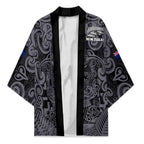 Custom New Zealand Taiaha Maori Kimono Minimalist Silver Fern All Black - Aussie Hoodie