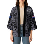Custom New Zealand Taiaha Maori Kimono Minimalist Silver Fern All Black - Aussie Hoodie