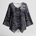 Custom New Zealand Taiaha Maori Kimono Sleeve Blouse Minimalist Silver Fern All Black - Aussie Hoodie