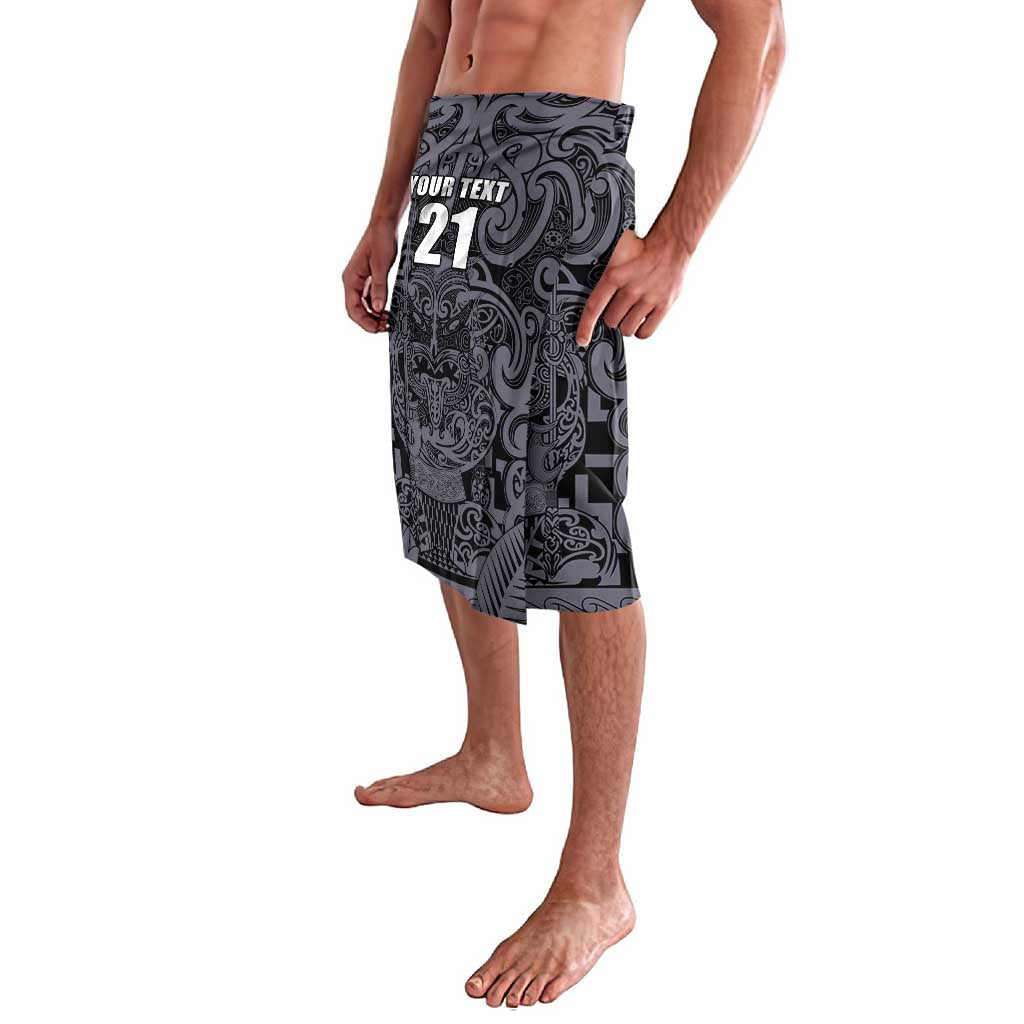 Custom New Zealand Taiaha Maori Lavalava Minimalist Silver Fern All Black - Aussie Hoodie
