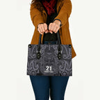 Custom New Zealand Taiaha Maori Leather Bag Minimalist Silver Fern All Black - Aussie Hoodie