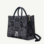 Custom New Zealand Taiaha Maori Leather Bag Minimalist Silver Fern All Black - Aussie Hoodie