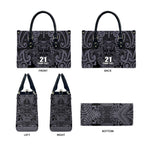 Custom New Zealand Taiaha Maori Leather Bag Minimalist Silver Fern All Black - Aussie Hoodie