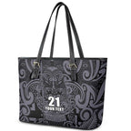 Custom New Zealand Taiaha Maori Leather Tote Bag Minimalist Silver Fern All Black - Aussie Hoodie
