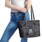 Custom New Zealand Taiaha Maori Leather Tote Bag Minimalist Silver Fern All Black - Aussie Hoodie