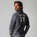 Custom New Zealand Taiaha Maori Long Sleeve Polo Shirt Minimalist Silver Fern All Black - Aussie Hoodie