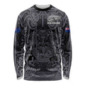 Custom New Zealand Taiaha Maori Long Sleeve Shirt Minimalist Silver Fern All Black - Aussie Hoodie