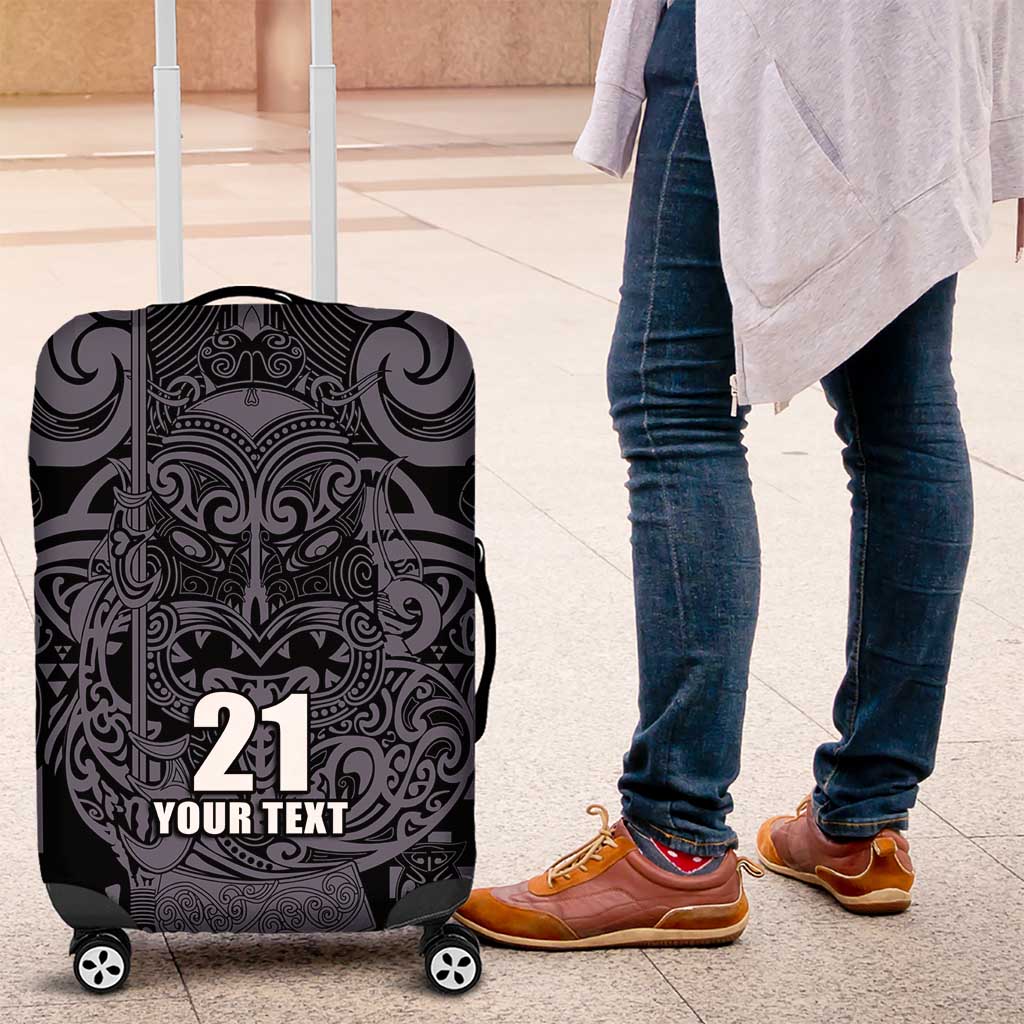 Custom New Zealand Taiaha Maori Luggage Cover Minimalist Silver Fern All Black - Aussie Hoodie