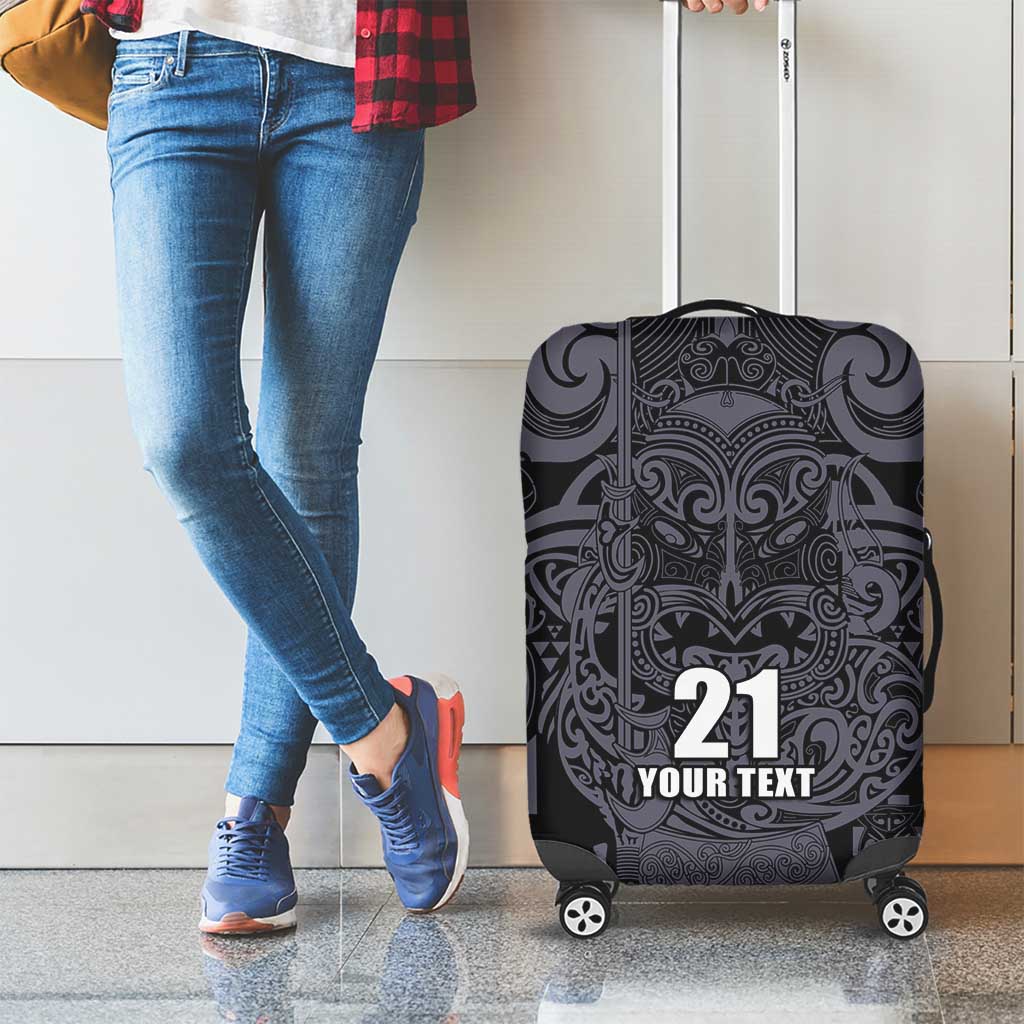 Custom New Zealand Taiaha Maori Luggage Cover Minimalist Silver Fern All Black - Aussie Hoodie