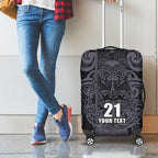 Custom New Zealand Taiaha Maori Luggage Cover Minimalist Silver Fern All Black - Aussie Hoodie