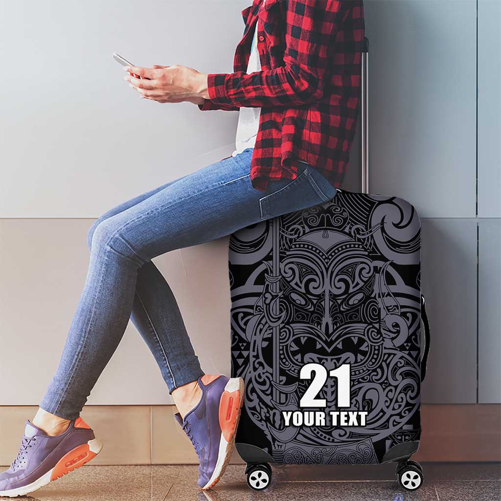 Custom New Zealand Taiaha Maori Luggage Cover Minimalist Silver Fern All Black - Aussie Hoodie