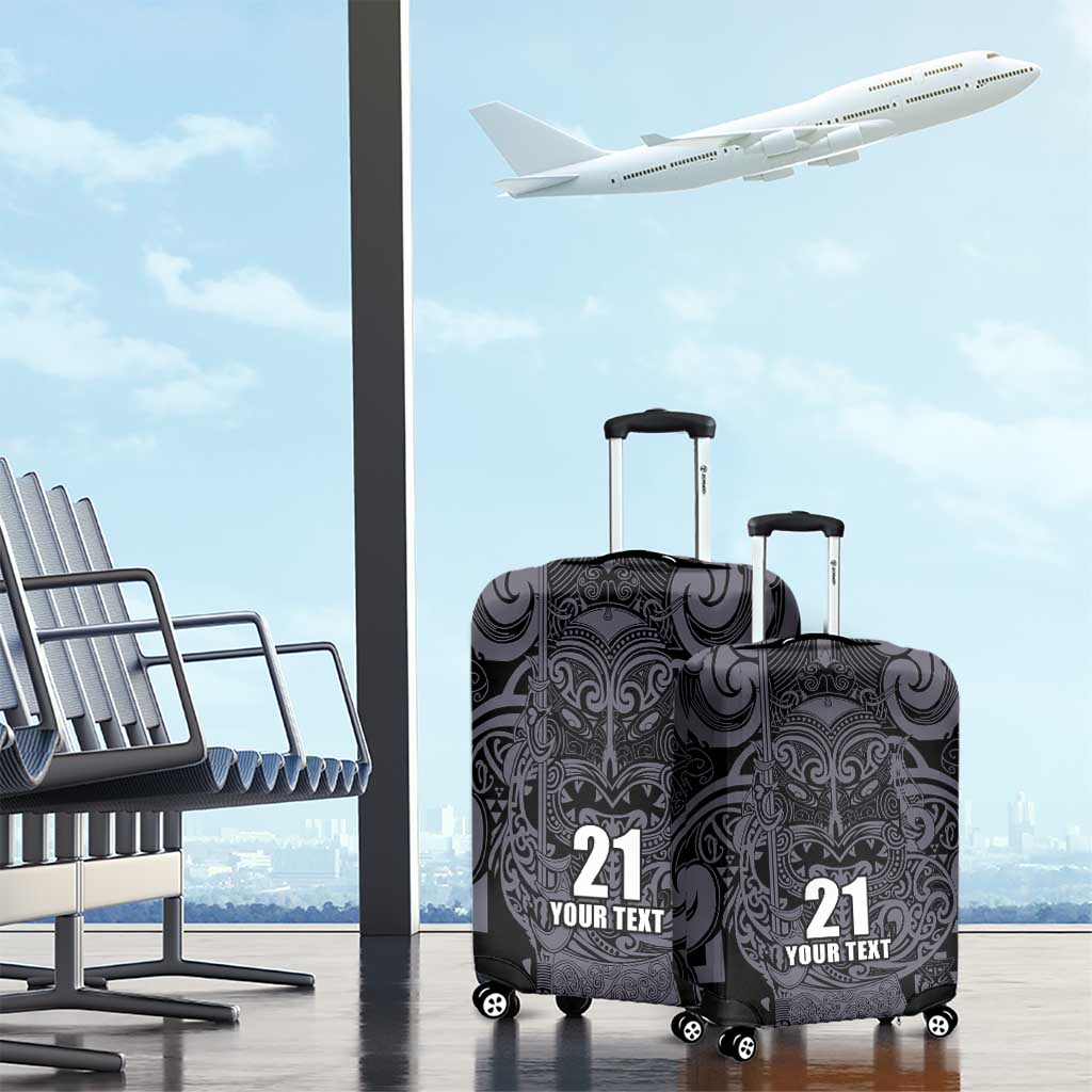 Custom New Zealand Taiaha Maori Luggage Cover Minimalist Silver Fern All Black - Aussie Hoodie